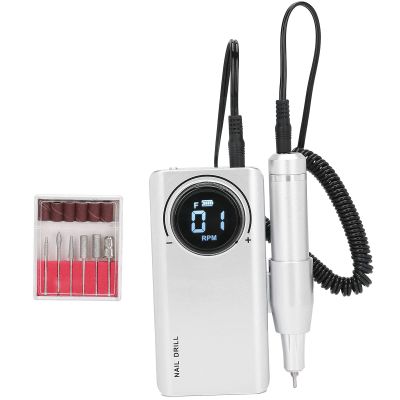 Electric Nail Drill Machine, 35000Rpm Efile Nail Drill Kit with Nail Drill Bits and Sanding Bands, Rechargeable Manicure Pedicure Nail File Polishing Tool for Acrylic, Gel Nails(Pearl Grey)