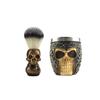 Personalized 2in1 Barber Domestic Artistic Ornament Cleaning Tool Skull Design Moustache Beard Brush Stainless Steel Foaming Soap Bowl Set Shaving Tool Kit Pack of 2pcs for Men (Helmet gold) view 1