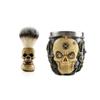 Personalized 2in1 Barber Domestic Artistic Ornament Cleaning Tool Skull Design Moustache Beard Brush Stainless Steel Foaming Soap Bowl Set Shaving Tool Kit Pack of 2pcs for Men (Gear beige) view 1