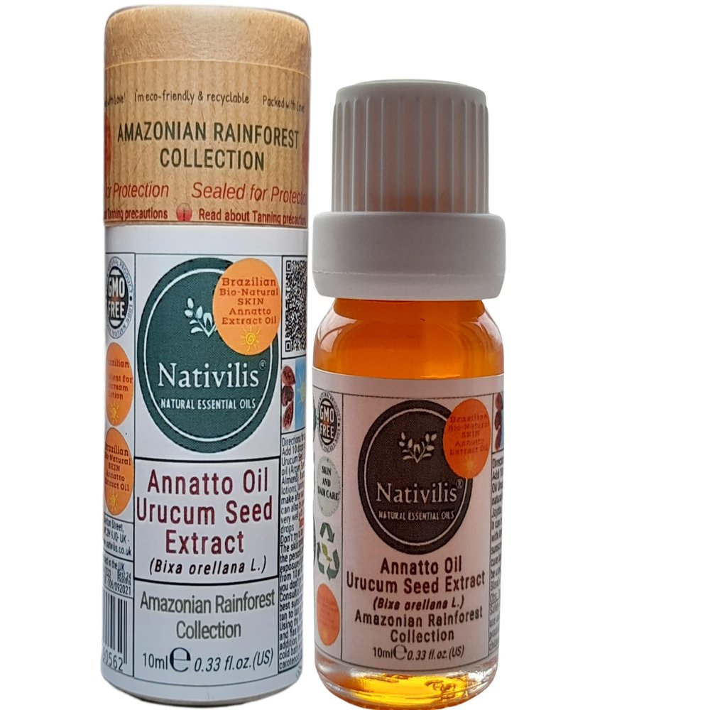 Nativilis Amazonian Urucum Seed Extract Annatto Oil (Bixa orellana L.) Emolient for Suncream Lotion | Ultraviolet Rays Protection properties Brazilian Bio-Natural Skin Tanning Oil - Copaiba Benefits