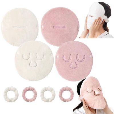 Quarter Rainbow 4 Pack Reusable Face Towel Mask Cold Hot Compress Facial Steamer Towel Moisturizing Beauty Skin Care Spa Towels for Facial Steamer Mask for Women Girls