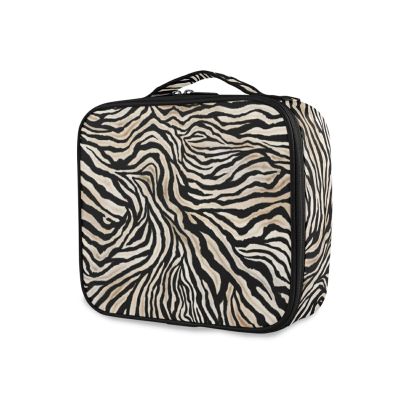 OTVEE Zebra Skin Pattern Makeup Case Travel Cosmetic Bag Large Train Case with Adjustable Dividers