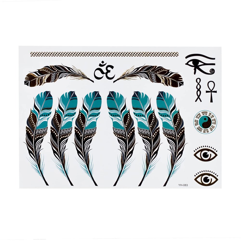 2 x Feather Tattoo Card - Various Motifs in Gold - Temporary Skin Tattoo - YH083 (2)