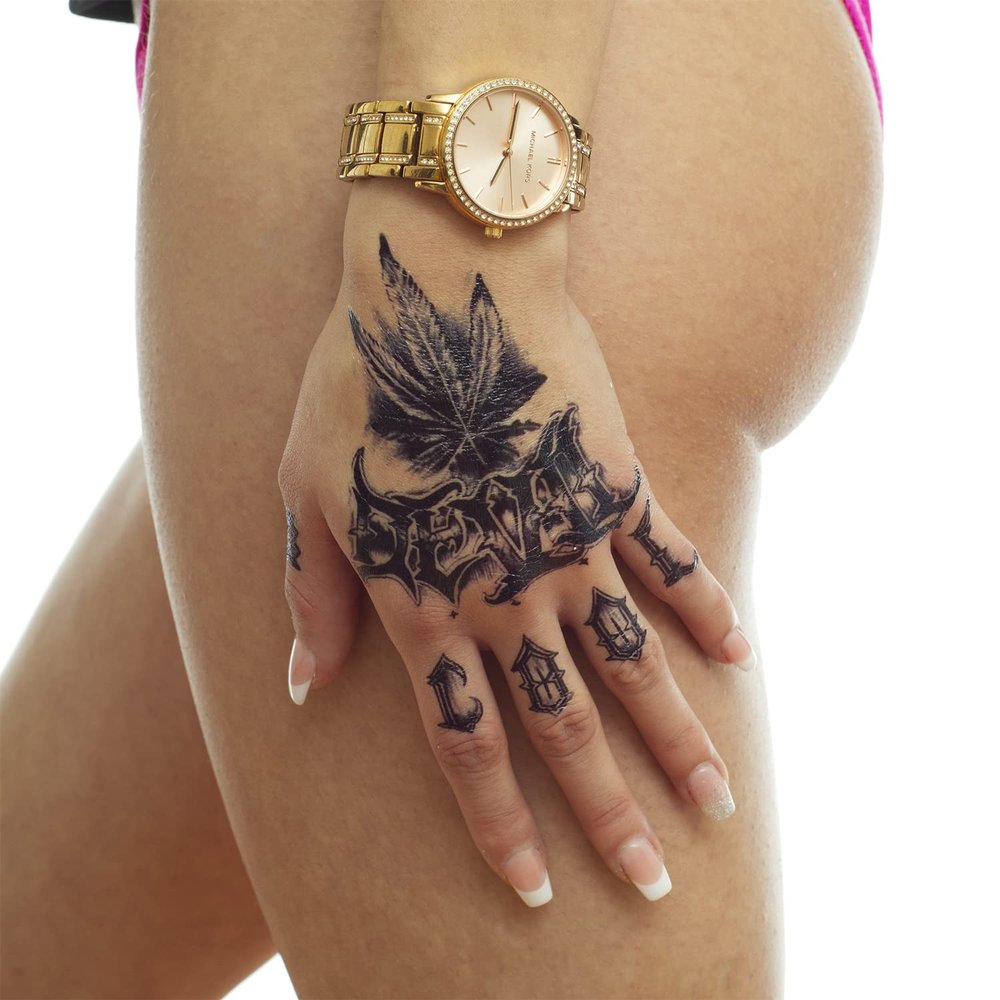 2 x Marijuana Hand Tattoo - Motif and writing in black - Temporary Skin Tattoo - MHT027 (2)