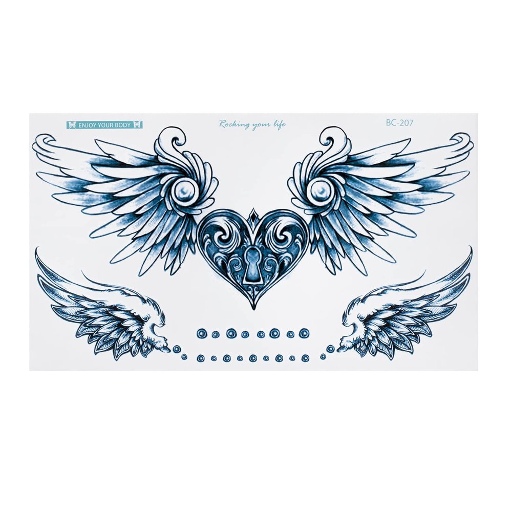 2 x XL Wing Tattoo - Wings, Heart, Castle - Temporary Skin Tattoo - BC207 (2)
