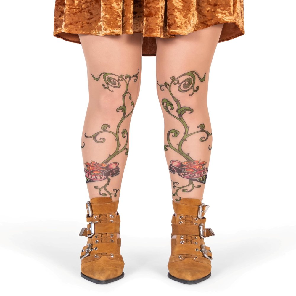 Wild Rose Ladies Tattoo Mesh Leggings, Tan (2XL)