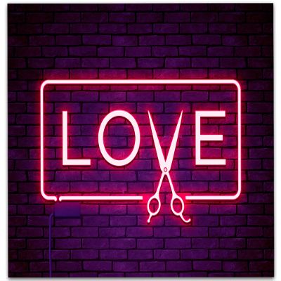 Love Scissors Wall Art 14x11 Unframed Poster Print Modern Neon Brick Style for Hairdressing Salon, Hair Salon, Beauty Parlor Decor. Gift for Hair Stylist, Hairdresser, Barber