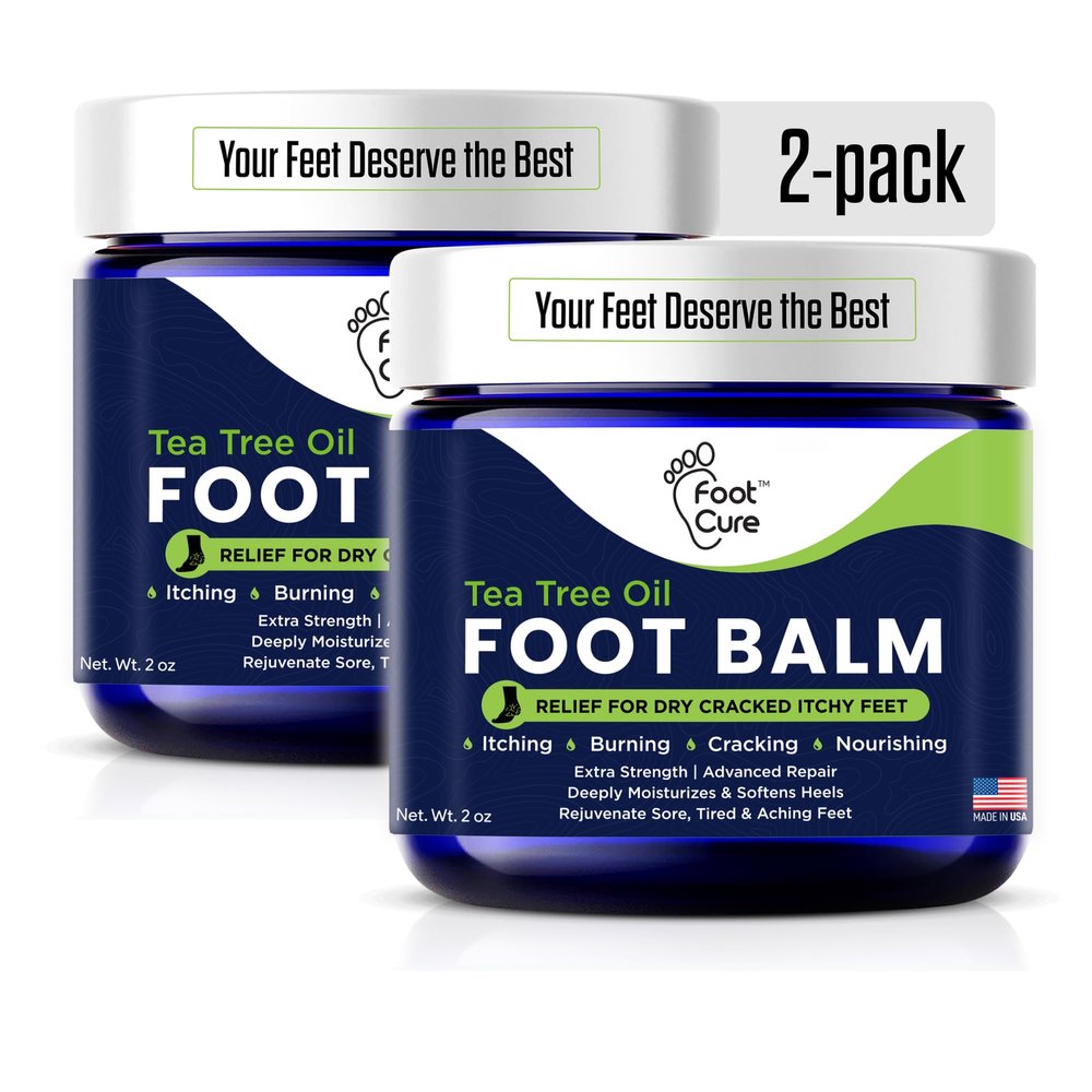 FOOT CURE Tea Tree Oil Balm Moisturizer for Dry Cracked Feet Instantly Hydrates & Soothes Irritated Skin & Athlete's Foot Best Foot Care for Women and Men (Pack of 2)