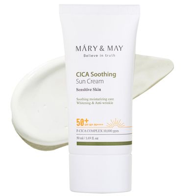 [Mary&May] CICA Soothing Sun Cream SPF50+ PA++++ 1.69 Fl Oz / 50ml | Light Absorption, Non-Sticky SPF, Hydration, No White Cast, Cica Facial, Daily care | Cruelty Free, Vegan