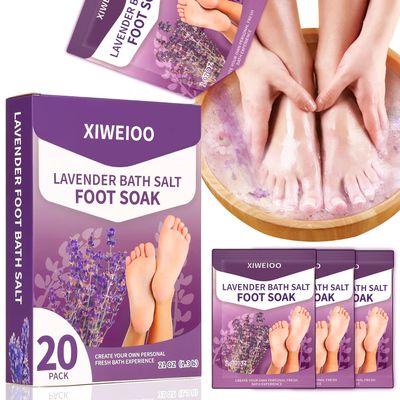 Foot Soak Salts with Epsom Salt for Soaking Lavender Pedicure kit Foot Bath- 20 Pack Bath sea Salts pedicure foot spa soak Products kit 21 oz Tea Tree Oil feet soak Athletes Callus Remover XIWEIOO