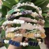 Natural Stone Retro Lady Style Hairband,Brass Wire Wrapped Pearl&Crystal Lapis Slice Pastoral Women Hair Clip Jewelry QC5040,Rose Quartz view 2