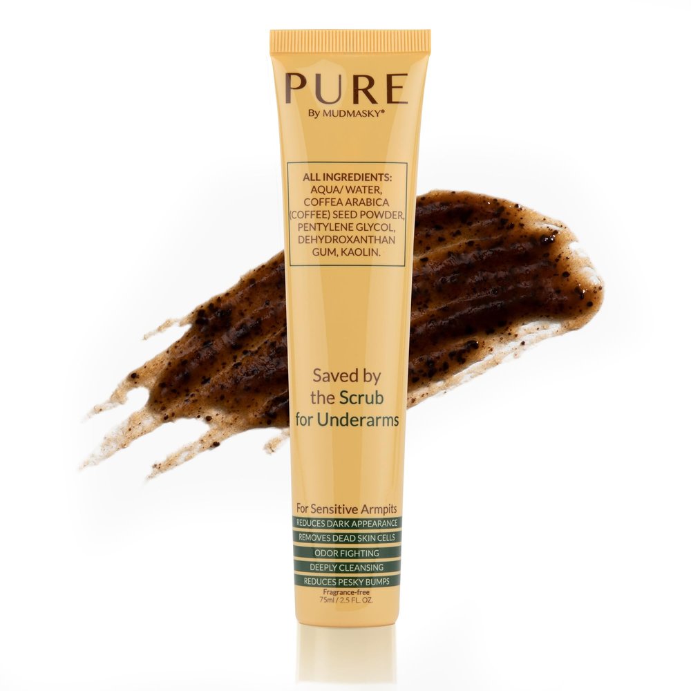MUDMASKY pure - Saved by the SCRUB FOR UNDERARMS. Armpit Detox Scrub & Mask. Made with 5 clean ingredients - upcycled coffee beans