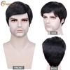 Creamily Mens Black Wigs Short Human Hair Wig Straight Layered Natural Full Hair Replacement Wigs for Men Daily Wear Wig view 3