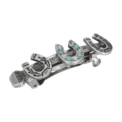 1928 Jewelry Triple Lucky Horseshoe Turquoise European Crystal 1.74 Inch Hair Barrette Clip, (1 Pcs), Equestrian Jewellery For Women
