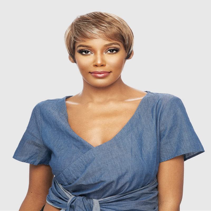 VANESSA Slim Lite Fashion Wigs Short Length Straight Style with Bang Heat Wave Synthetic Hair Wig - SLB SIX (BGMBLUE)