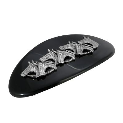 1928 Jewelry Large Black Oval Racing Horses 4.13 Inch Hair Barrette Clip, (1 Pcs), Equestrian Jewellery For Women