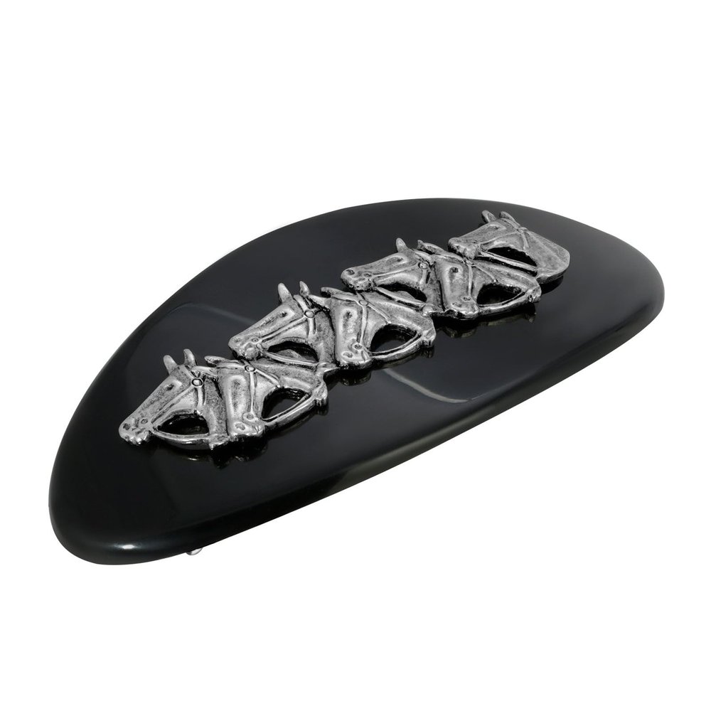 1928 Jewelry Large Black Oval Racing Horses 4.13 Inch Hair Barrette Clip, (1 Pcs), Equestrian Jewellery For Women