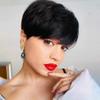 Creamily Short Black Pixie Cut Wigs for Black Women Human Hair Wig with Bangs Layered Wavy Hair Wig for Women Daily Wear Natural Black Hair Replacement Wigs view 1