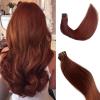 Dark Auburn Remy Tape in Hair Extensions Premium 100% Human Hair with Invisible Tape Attached Semi Permanent Hair Extensions 24Inch Silk Straight Human Hair Extensions 70grams for Girls/Women view 1