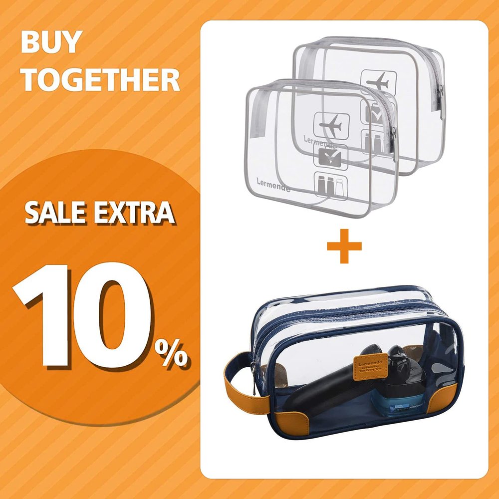 Lermende Clear Toiletry Bag TSA Approved Travel Carry On Airport Airline Compliant Bag Quart Sized 3-1-1 Kit Luggage Pouch