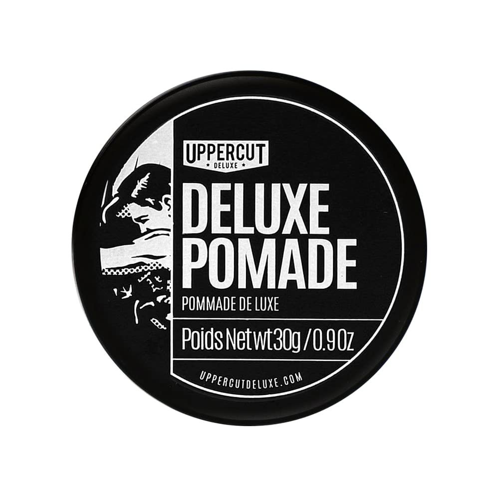 UPPERCUT DELUXE Deluxe Pomade, 0.9 oz / 30g - Strong Hold, High Shine Hair Pomade Water-Based, Easy Washout Classic Barber Styling for Slick Backs, Side Parts & Pompadours
