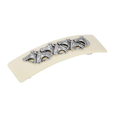 1928 Jewelry Ivory Racing Horses 4.07 Inch Hair Barrette Clip, (1 Pcs), Equestrian Jewellery For Women