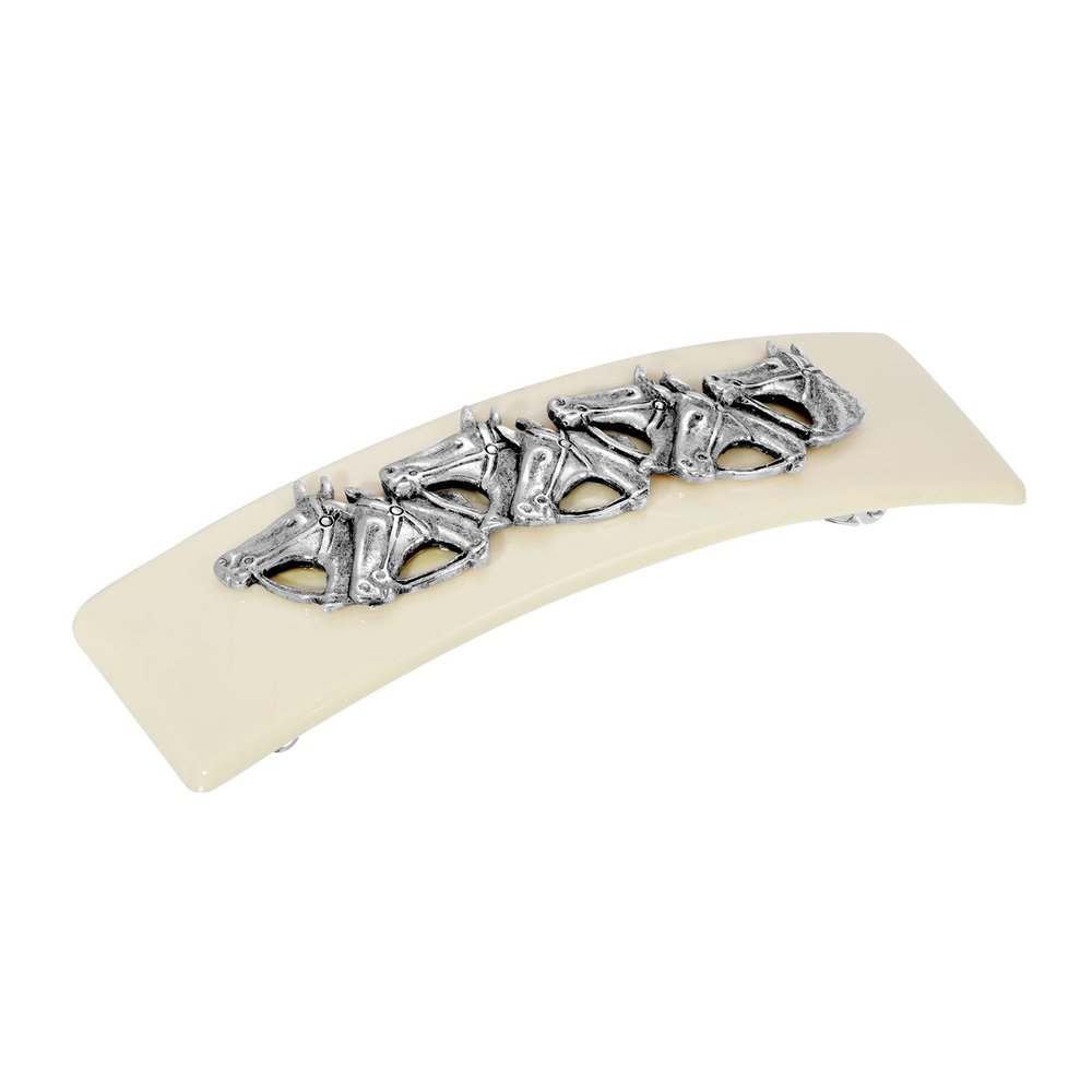 1928 Jewelry Ivory Racing Horses 4.07 Inch Hair Barrette Clip, (1 Pcs), Equestrian Jewellery For Women