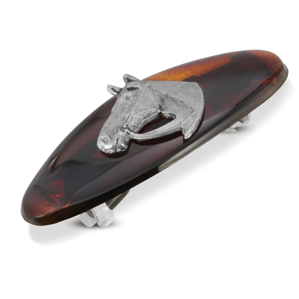 1928 Jewelry Brown Tortoise Horse Head 1.92 Inch Hair Barrette Clip, (1 Pcs), Equestrian Jewellery For Women