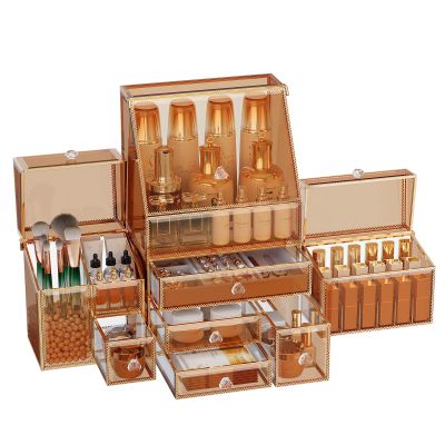 Youdepot Extra Large Makeup Organizer, Glass Cosmetic Storage with Drawers, Stackable Makeup and Jewelry Organizer for Vanity Table, Bathroom Countertop, Skincare, Lipsticks, Perfume, Brushes
