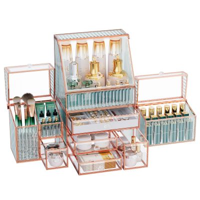 Youdepot Large Makeup Organizer, Glass Cosmetic Storage with Drawers, Stackable Makeup and Jewelry Organizer for Vanity Table, Bathroom Countertop, Skincare, Lipsticks, Perfume, Brushes