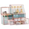Youdepot Glass Makeup Organizer - Multi-Functional 3-in-1 Cosmetic Organizer for Skincare, Lipstick, Brushes - Vanity Organizer & Bathroom Organizer view 1