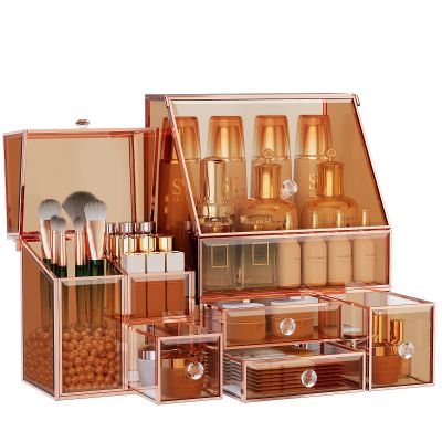 Youdepot Glass Makeup Storage for Vanity and Bathroom Countertop  Large Cosmetic Display Case and Skincare Storage Solution