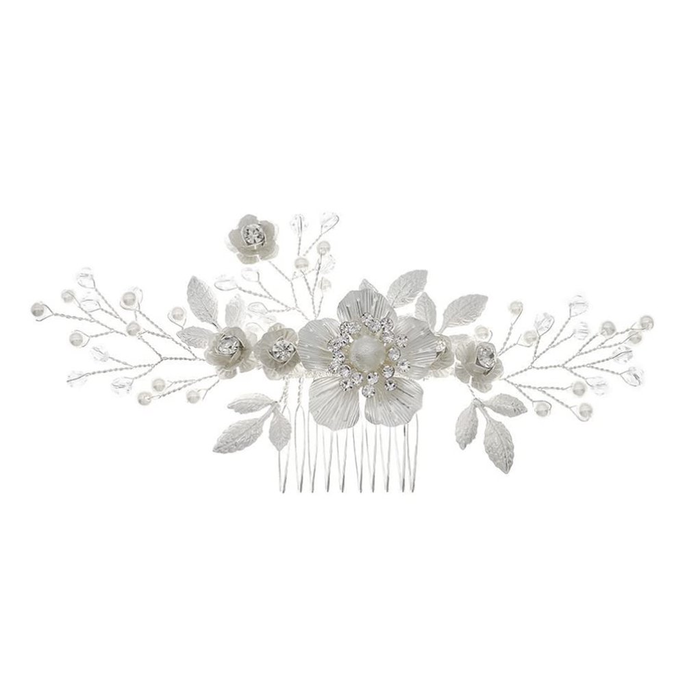 KALLORY Elegant Flower Hair Comb for Bride Lightweight Wedding Headpiece Accessory for Special Occasions and Celebrations