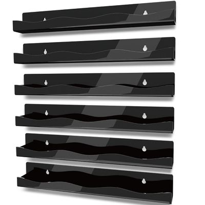 YMVV 15" Nail Polish Rack Wall Mounted Shelf,6 Pack Black Acrylic Organizer Supplies for Nail Techs,Great Display for Salons Retailers