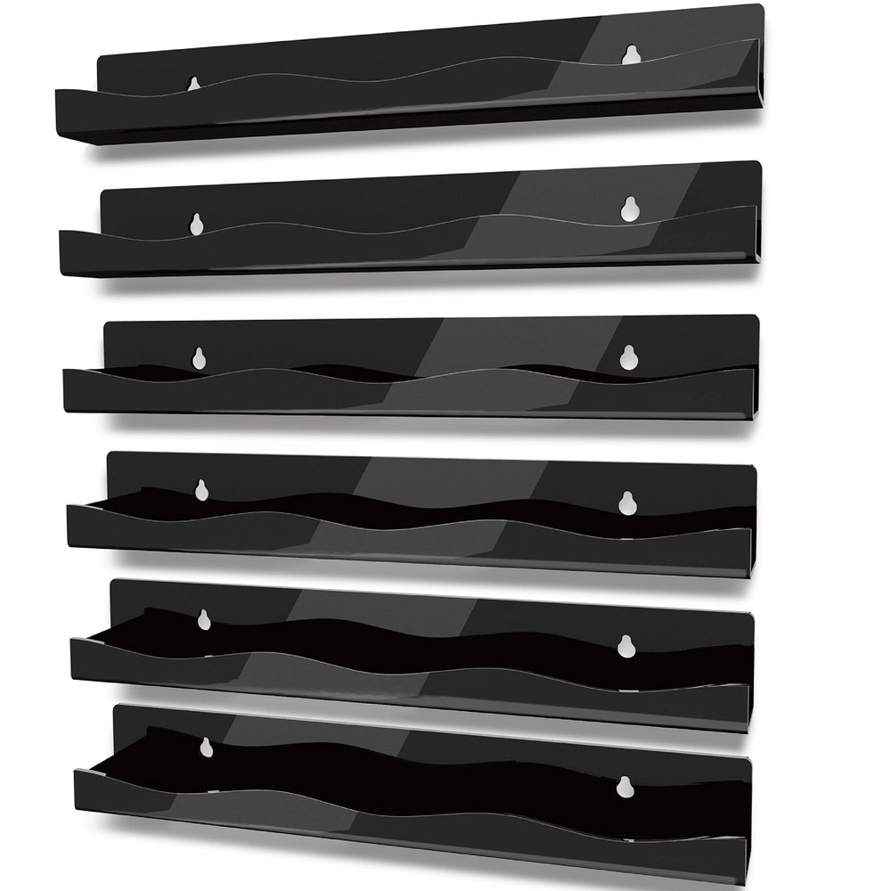 YMVV 15" Nail Polish Rack Wall Mounted Shelf,6 Pack Black Acrylic Organizer Supplies for Nail Techs,Great Display for Salons Retailers