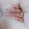 ZYBUXY 24pcs wedding nails for bride Luxury Super Long False nails Rectangl Acrylic, Nude Salon Fake Press on Nails Glossy for women and girls view 1