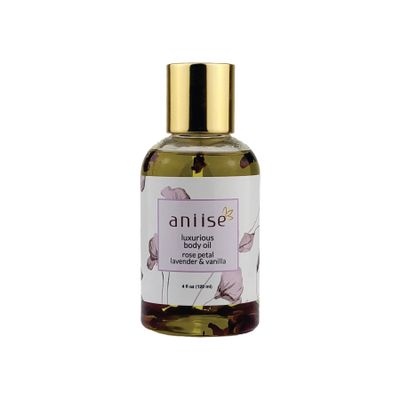 Aniise Luxurious Body Oil with Rose Water, Lavender & Vanilla - Natural Oils, Non-Greasy, Fast Absorbing, Vegan - Lightweight Luxurious Body Oil - Suitable for All Skin Types - 4 Fl oz (120 ml)