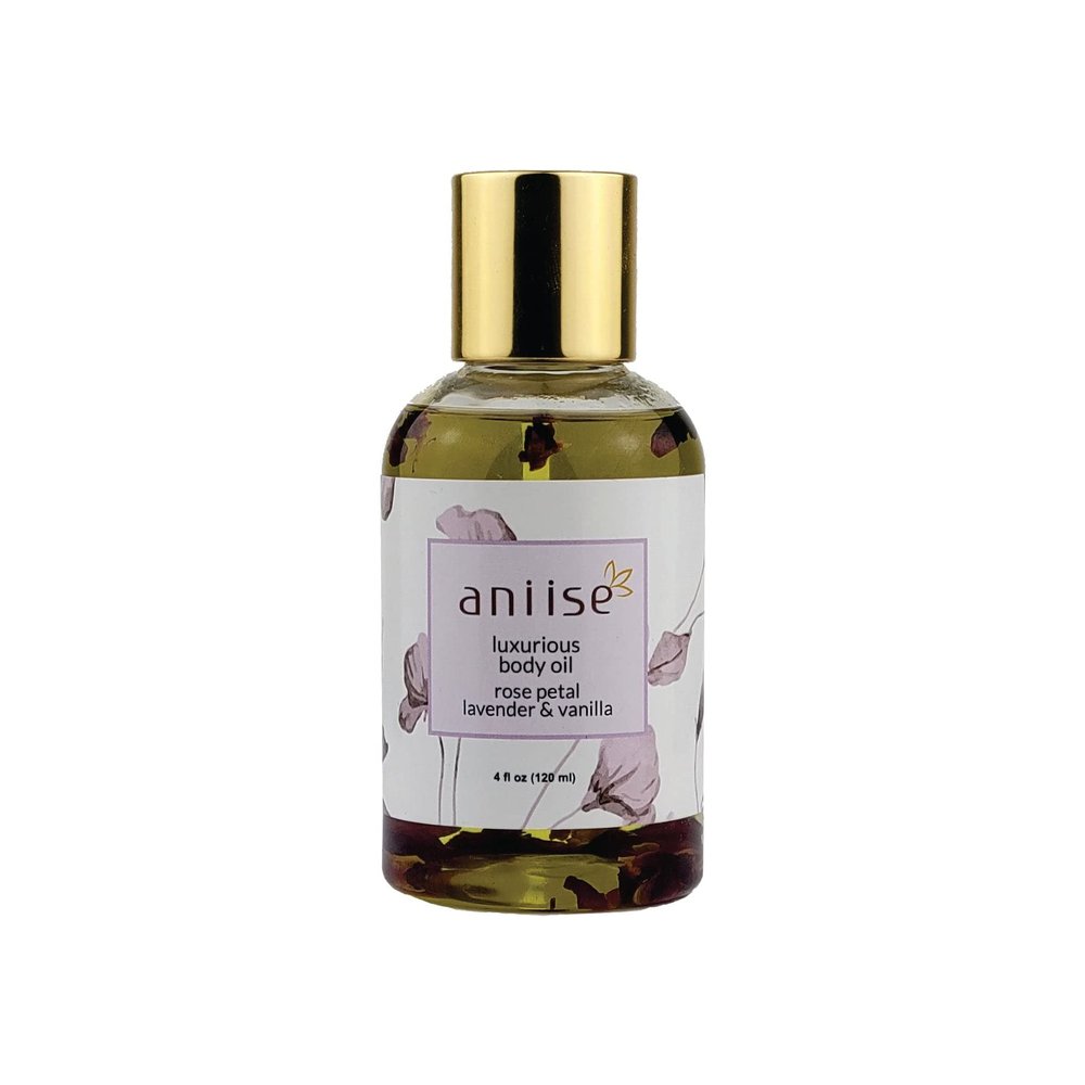 Aniise Luxurious Body Oil with Rose Water, Lavender & Vanilla - Natural Oils, Non-Greasy, Fast Absorbing, Vegan - Lightweight Luxurious Body Oil - Suitable for All Skin Types - 4 Fl oz (120 ml)