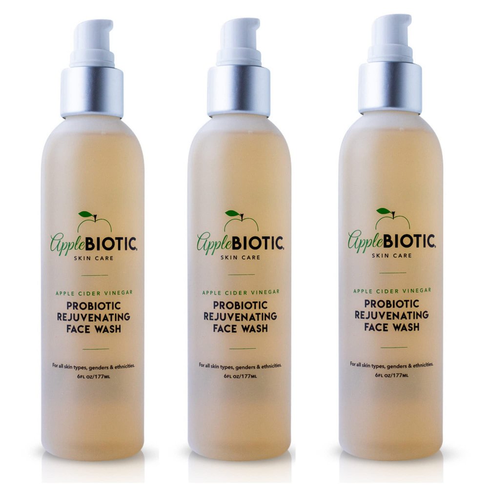 Apple Cider Vinegar Natural Face Wash 3 PK: Exfoliating Gel Foaming Facial Cleanser For Men, Women and All Skin Types. Cleanses Oily Skin, Calms Acne Breakouts and Removes Makeup