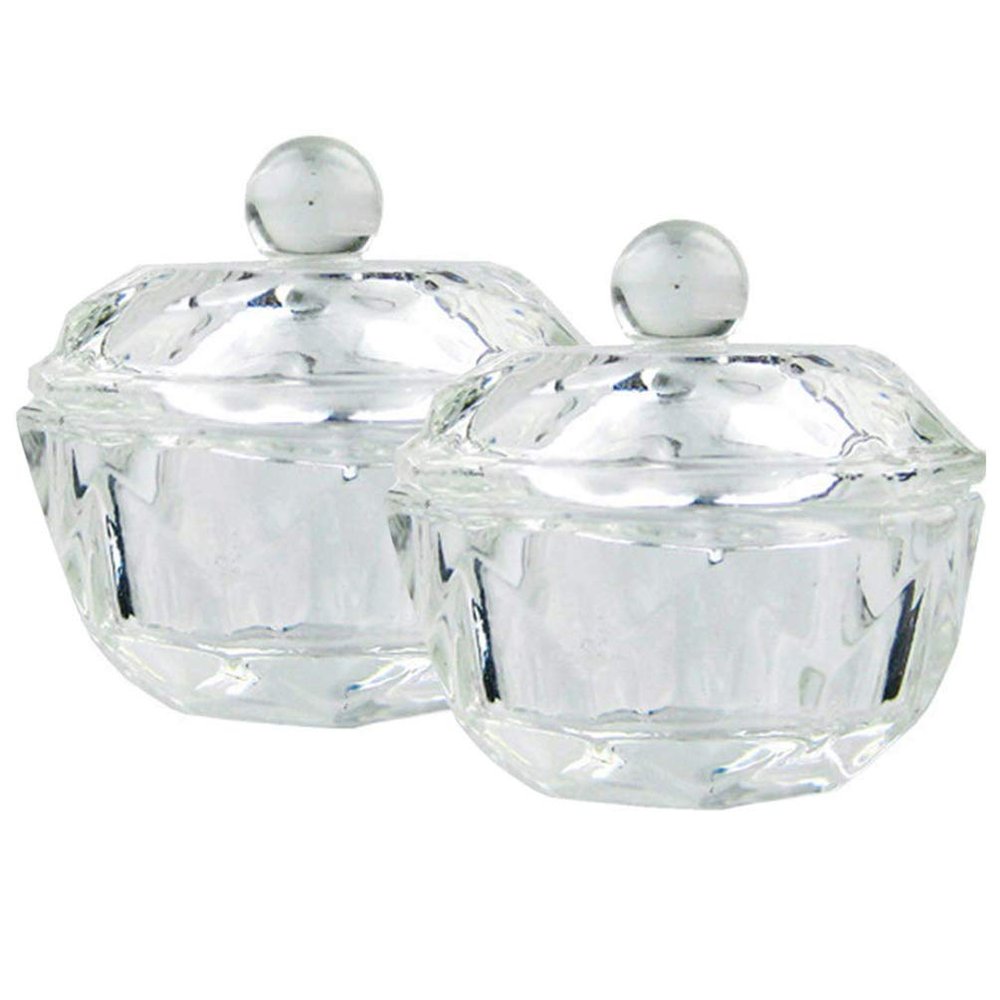 FOMIYES 2pcs Clear Nail Art Acrylic Liquid Powder Dappen Dish Bowl Glass Crystal Cup Glassware with Lid for Nail Art Manicure Care Tools