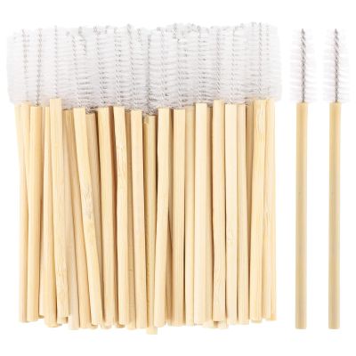 100 Pcs Disposable Mascara Wands, Bamboo Spoolies Brush for Eyelash Extensions, Spooly Eyelash Eyebrow Brushes Lash Wand Applicator Makeup Kits, White
