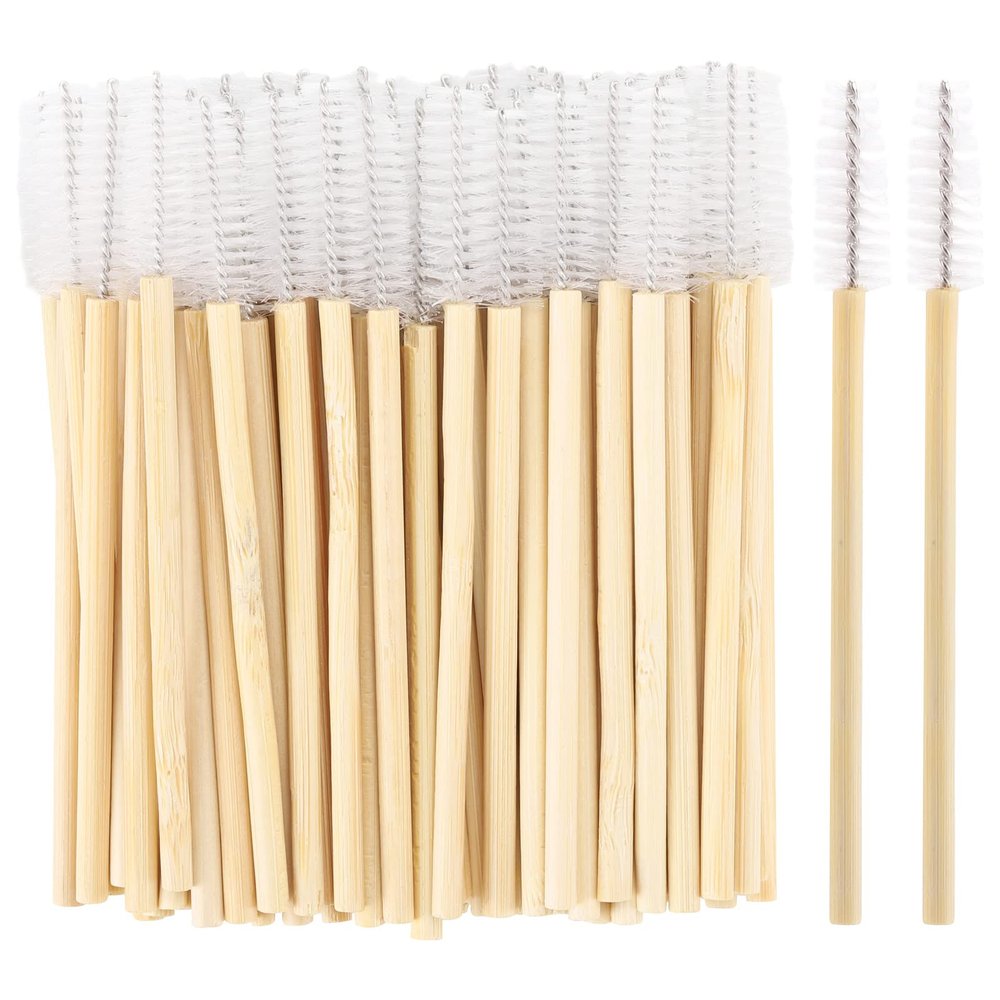 100 Pcs Disposable Mascara Wands, Bamboo Spoolies Brush for Eyelash Extensions, Spooly Eyelash Eyebrow Brushes Lash Wand Applicator Makeup Kits, White
