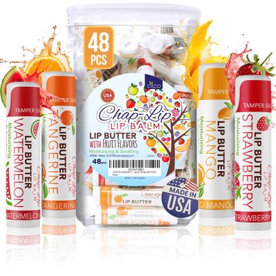 CHAP-LIP Original Lip Balm Hydrating Bulk Chap Stick with Fruit Flavors, Coconut Oil, and Cocoa Butter - Christmas Gift Stocking Stuffers Lip Therapy Pack for Men and Women - Made in the USA, 48 Pack