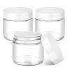2 oz Glass Jars with Lids, Bumobum 3 pack Clear Small Jar with White Lids, Blank Labels & Inner Liners, 60 ml Empty Round Cosmetic Containers for Sample, Powder, Cream, Lotion, Spice view 1