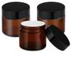2 oz Amber Glass Jars with Lids, Bumobum 3 pack Small Jars with White Labels & Inner Liners, 60 ml Empty Round Cosmetic Containers for Sample, Powder, Cream, Lotion, Spice view 1
