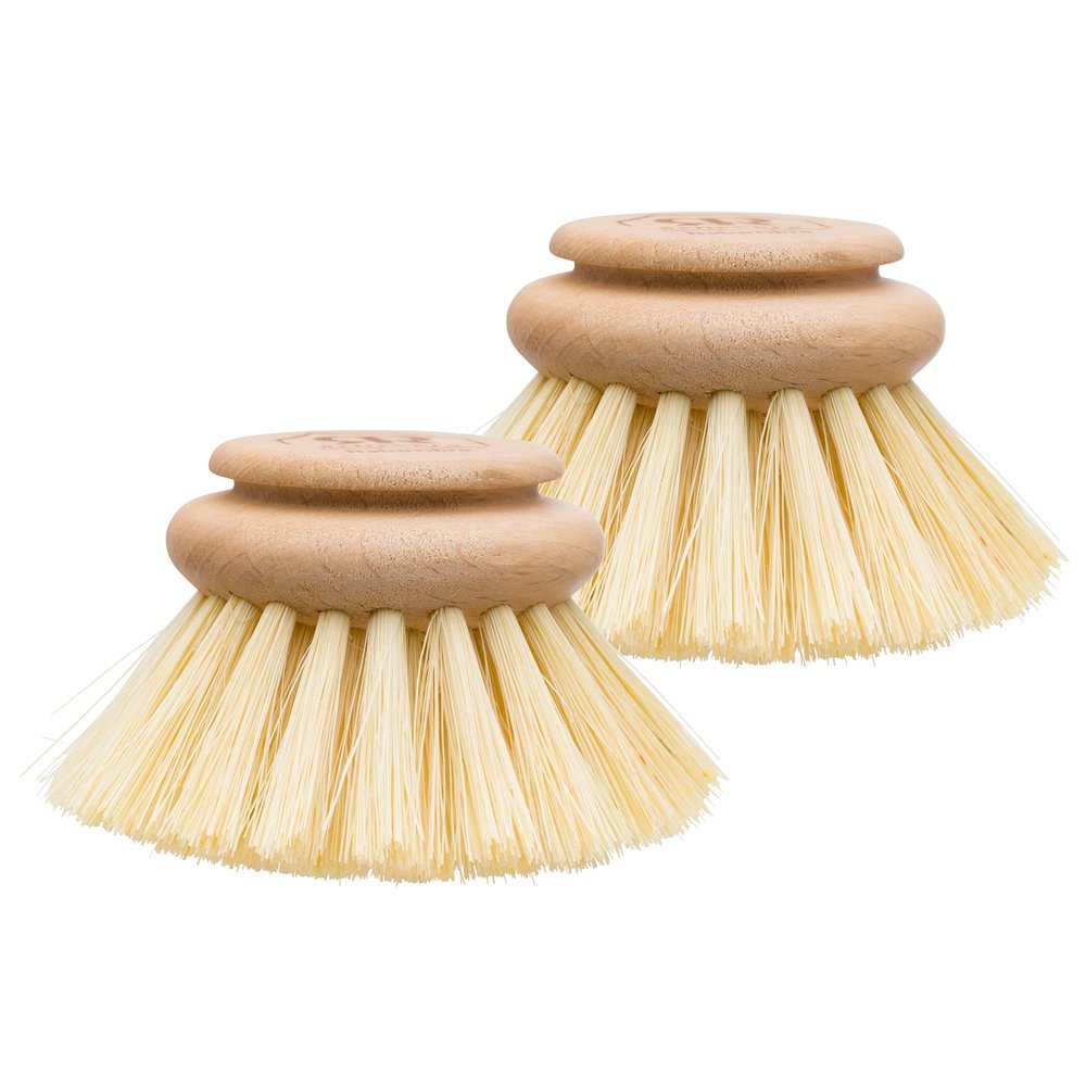 Redecker Dish Brush Replacement Heads, Tampico Fiber, 2 Inch Round, 2 Pack Wooden Brush Refills for Dishes & Cookware, Made in Germany