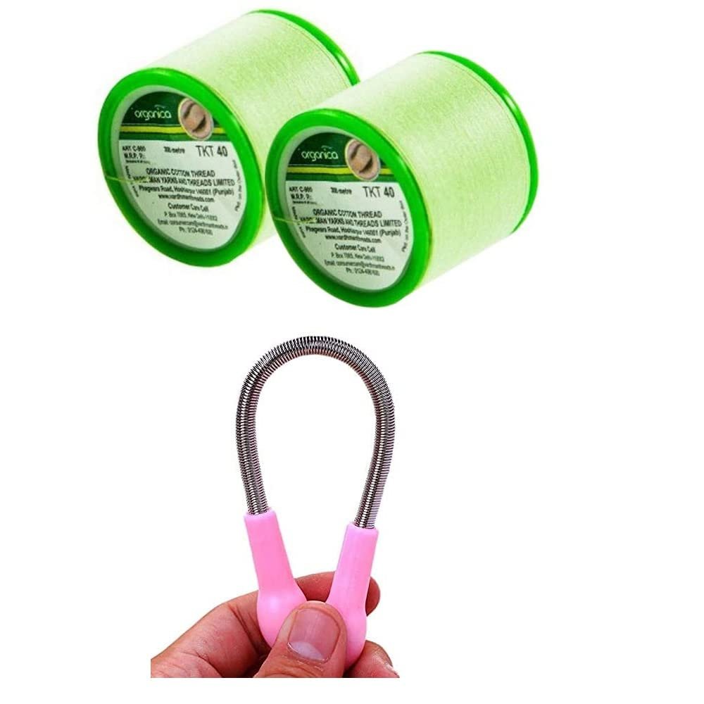 2 Spool x 300m with Hair Remover Spring for Women Organic Cotton Eyebrow Threading Thread Dermaplaning Epilator Tool for Upper Lip Chin Forehead ibrow Hair Removal