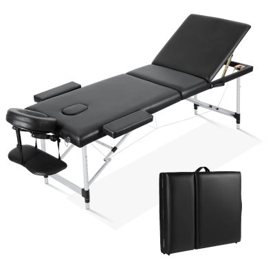 Massage Table Portable Massage Bed Lash Bed Spa Bed 3 Folding Aluminum Height Backrest Adjustable Tattoo Solon Lightweight with Carry Case, Black