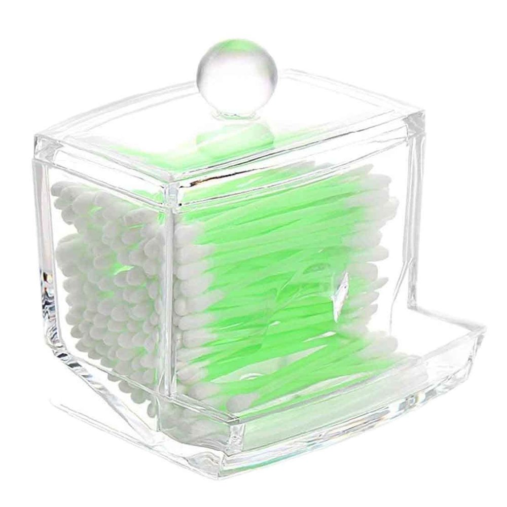 JOIZPAPA Pack of 2 Swabs Holder Dispenser Cotton Storage Organizer Clear Cosmetic Makeup Case Container for Cotton Pads, Cotton Swabs, Q-Tips, Make Up Pads