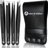 Abdul of Sialkot Eyebrow Tweezer Set for Women & Men - Professional Slant and Pointed Tweezers Set with Case - Precision Tweezers Kit for Facial Hair, Splinter and Ingrown Hair Removal (Black 4 piece) view 1